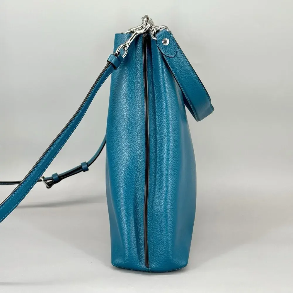 Coach Mollie Bucket Bag 22 Teal Blue Leather Duffle Shoulder Bag Purse